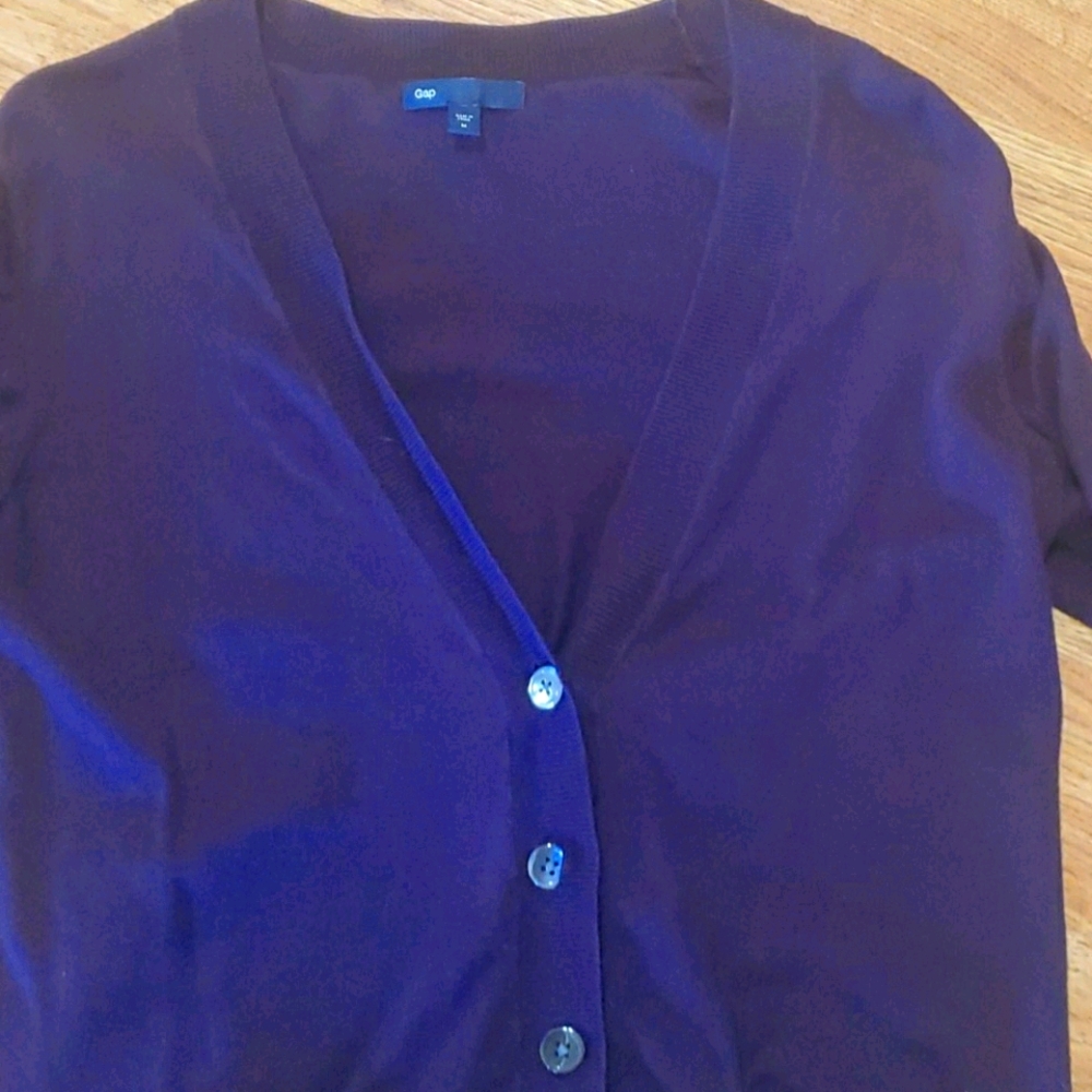 PLUM COLORED GAP CARDIGAN WITH RUFFLE DETAIL - Picture 3 of 4